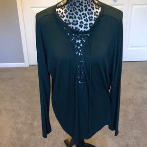 Lace up front top with long sleeves